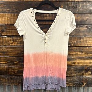 American Eagle Outfitters White and Pink Ombre Tee
